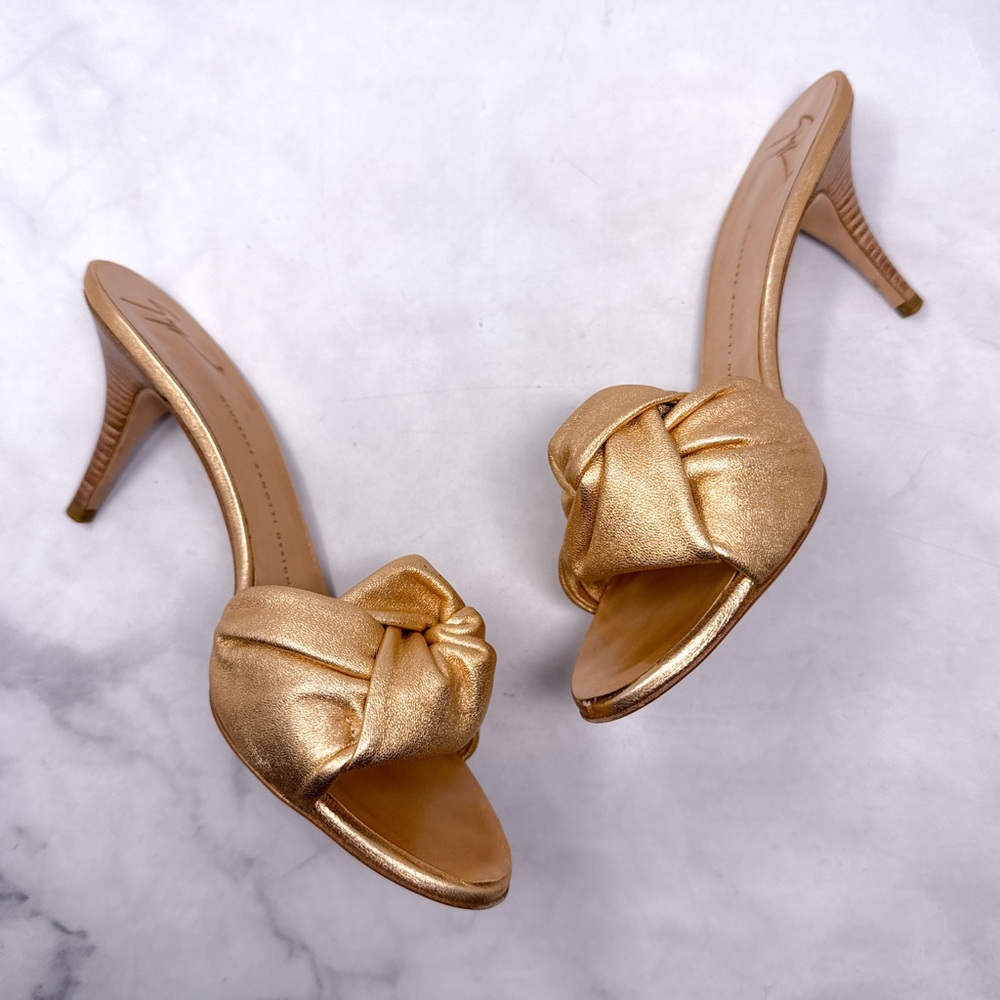 Giuseppe Zanotti Vintage Y2K Taz 70 Rose Gold Leather Knot Mule Sandal Heels 40 - Picture 7 of 16